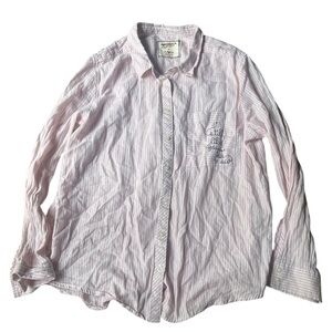 Arizona Jean Co Button Up Shirt Womens XLarge Pink White Striped Boyfriend Fit